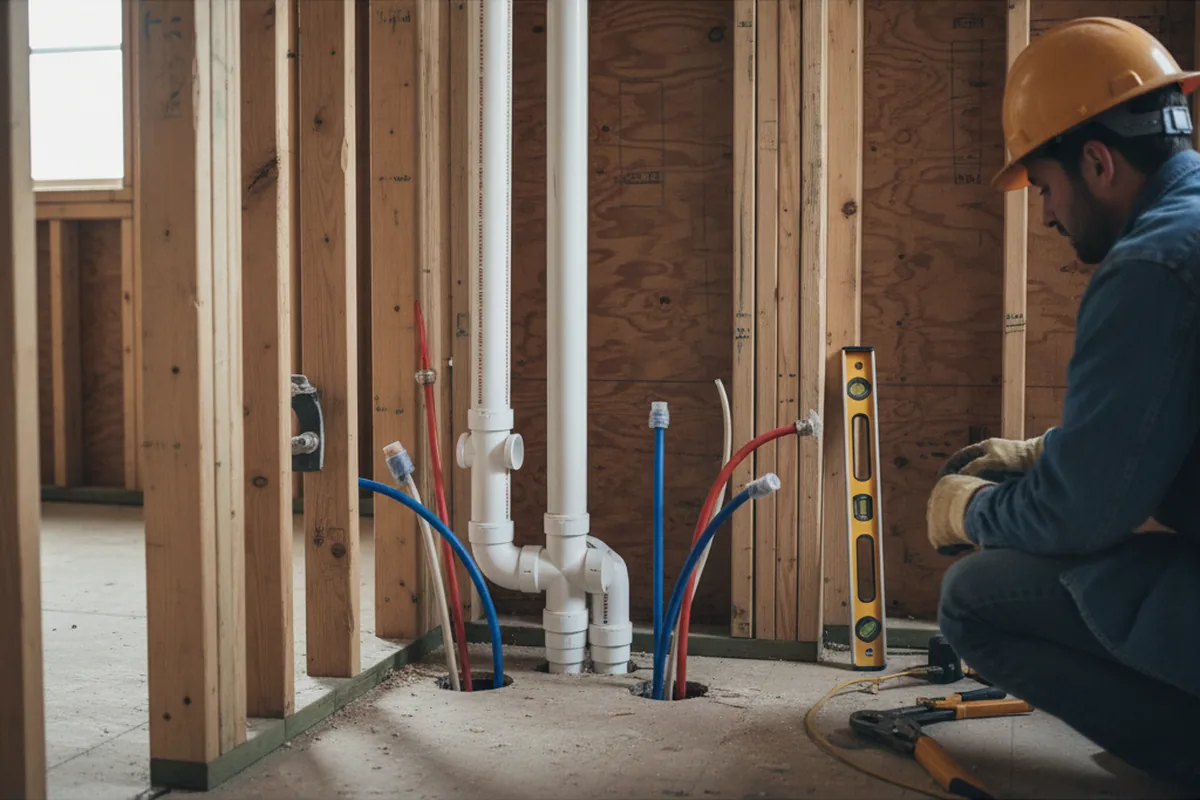 Drain and supply rough-in during Sump Pump Repair in Charleroi